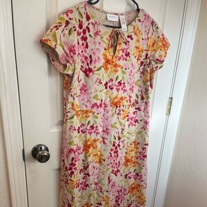 Liz Claiborne Pink and Orange Floral Maxi Dress, Linen Blend